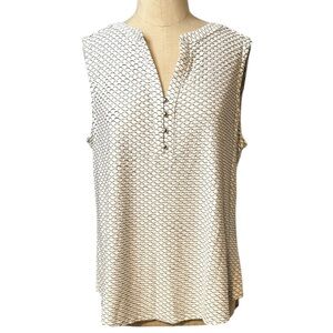 Dana Buchman Womens Sleeveless Henley Top Size L Black White Pattern NWT